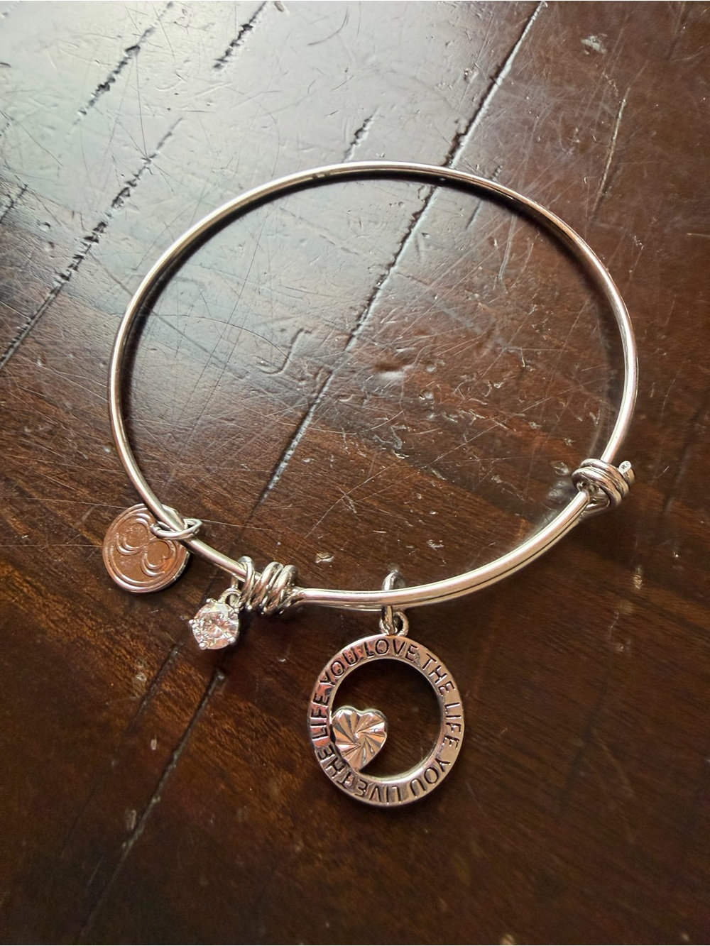 Baubelle 18K White Gold Plated Expandable Charm Bangle - "Love the Life You Live